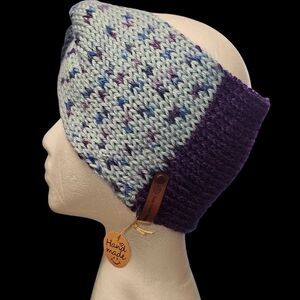Handmade Knit Headband in Purple and Gray